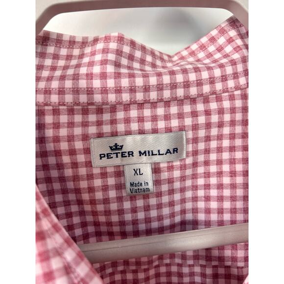 Peter Millar Men's Plaid Button-Up Shirt Long Sleeves Collared Pink White XL - Picture 6 of 10